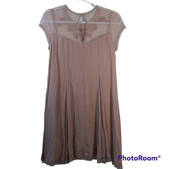 TRIXXI Boho Embroidered Mesh Flowy A-Line Blush Pink Dress Size Small Jr - Picture 2 of 8